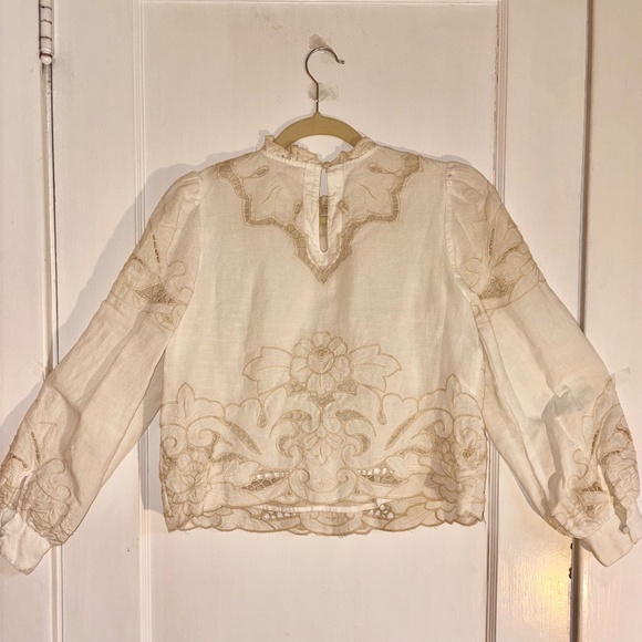 Anthropologie Lainie Long-Sleeve Lace Cutwork Blouse, size XS, Cream - Picture 6 of 8